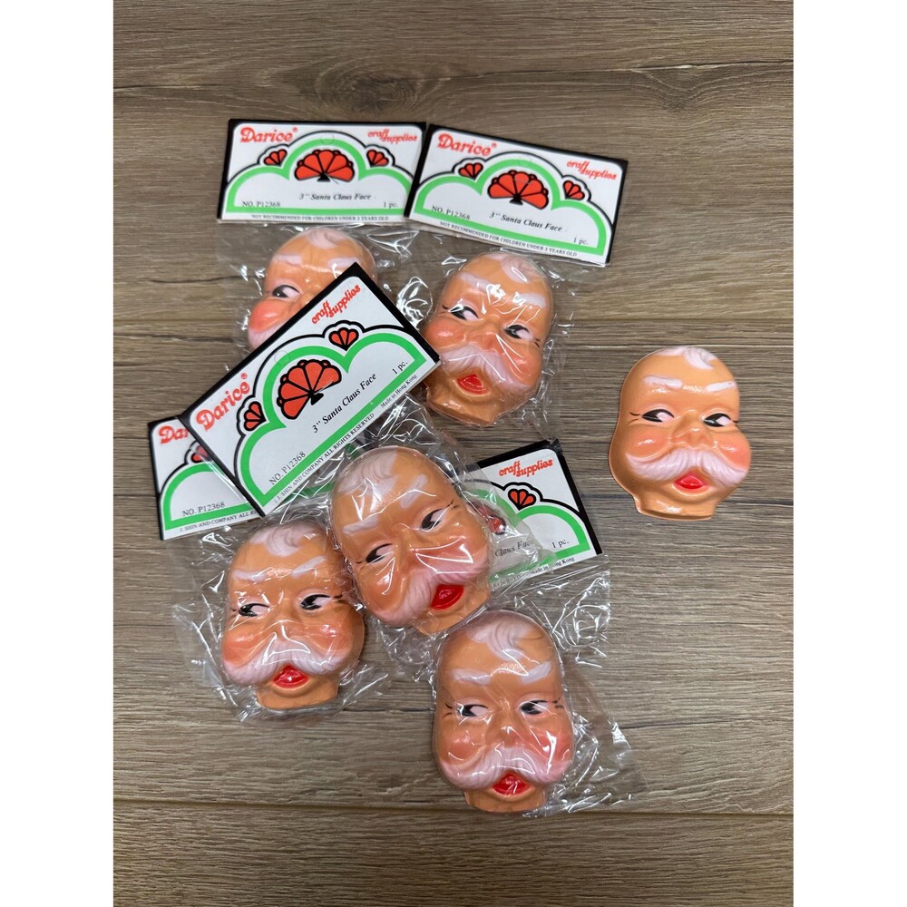 Vintage MCM 1970s Darice 3" Santa Claus Face Molded Celluloid Christmas Craft
